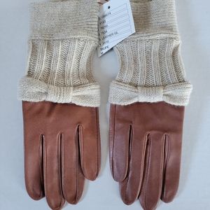NWT Anthropologie Taupe Faux-Leather Gloves, Size M